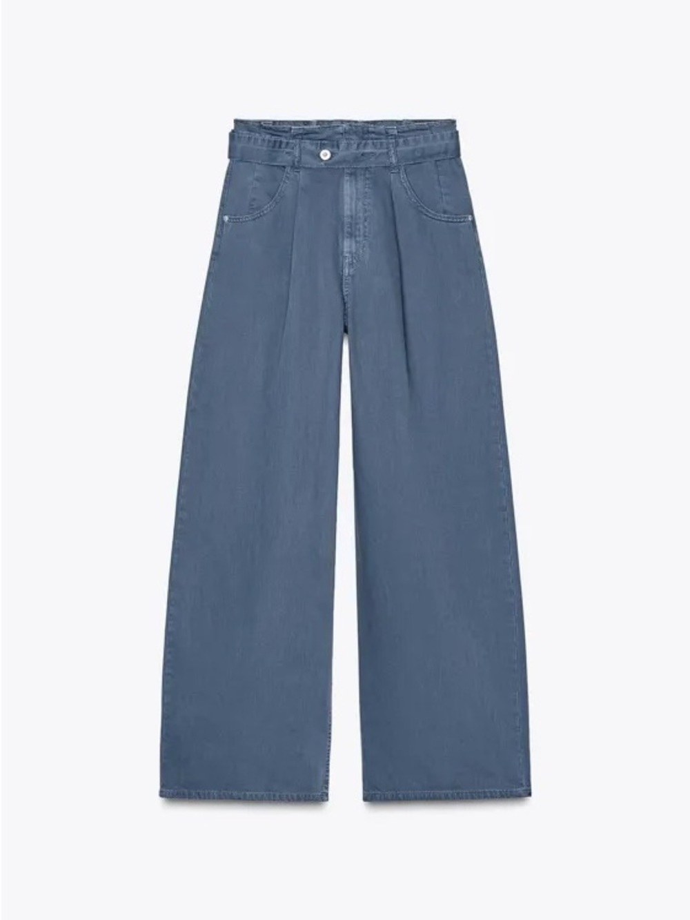 Zara Women’s High Waist Wide Leg Belted Blue Trousers Size 4 NWT